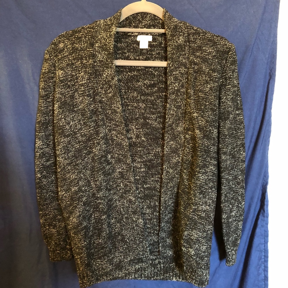 J.Crew Factory Marled Black Open Cardigan